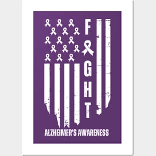 American Alzheimer's Awareness Fighter Dad Mom USA Flag Posters and Art